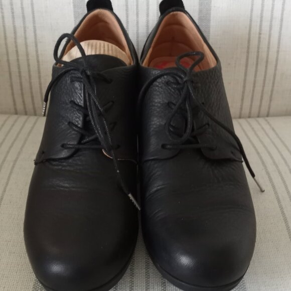 'Comfortiva' Pillow Top Memory Foam Black leather lace up New Without Box Size 8 - Picture 1 of 16